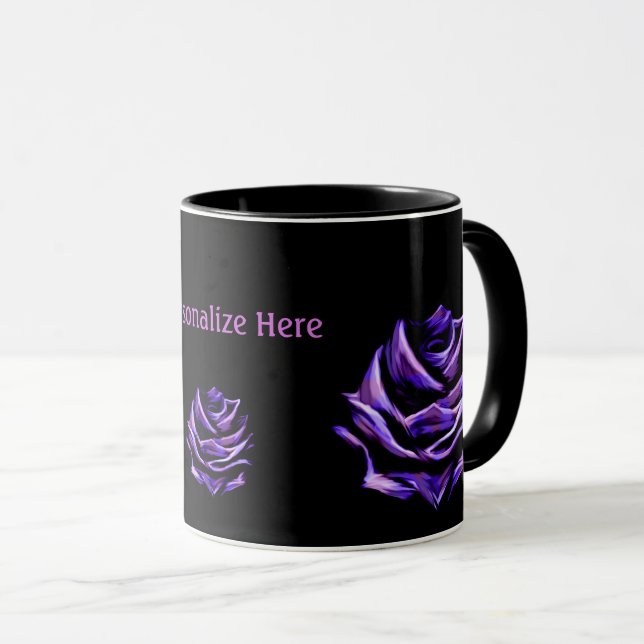 Taza Rosa púrpura sobre tazón negro personalizado de la (Anverso derecho)
