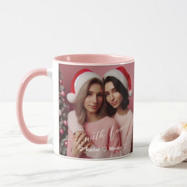 Taza Rosa Retro Lésbico Feliz y Brillante | Foto person (Con donut)