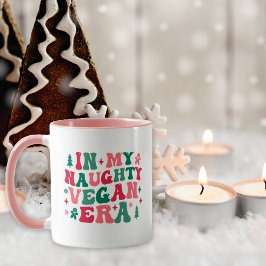 Taza Rosa retro lindo en mi era vegan traviesa, Navidad