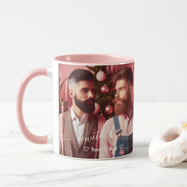 Taza Rosa retro merry y brillante gay | Foto personaliz (Con donut)