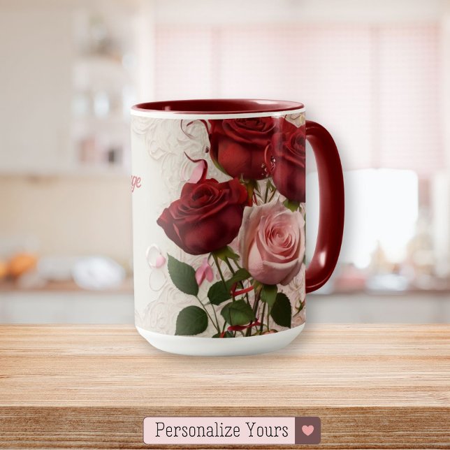 Taza Rosa roja personalizada (Personalized Red Rose Mug)