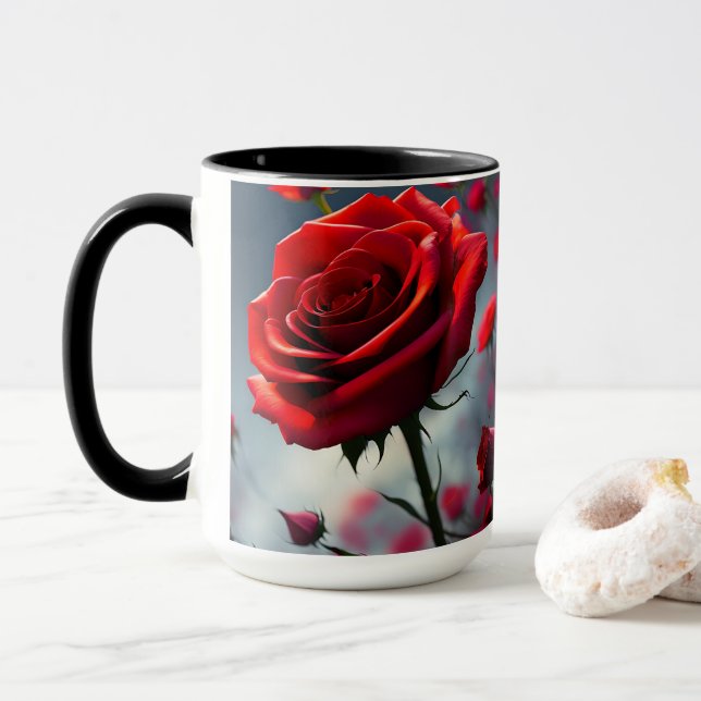 Taza Rosa Roja Y Cerdos, Café Mug (Con donut)