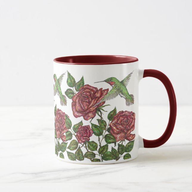 Taza Rosa roja y colibrí (Derecha)