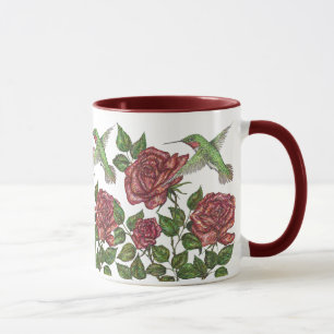 Taza Rosa rojo y colibrí