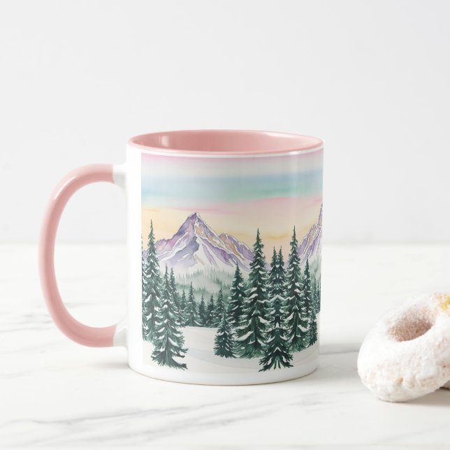 Taza rosa simple Navidad Moderna nieve de pino Aurora (Con donut)