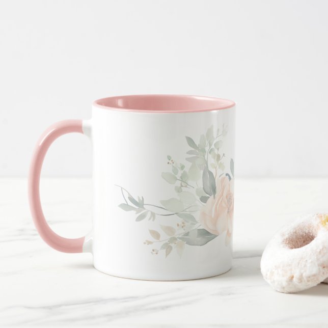 Taza Rosa simple rosa moderna floral para ella (Con donut)