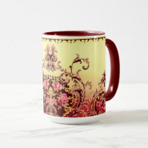 rosa victoriana elegante arte textil floral rojo d