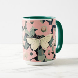 Taza Rosa y Crema - Luna Moth y Moonflowers