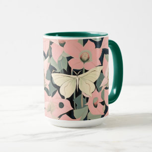Taza Rosa y Crema - Luna Moth y Moonflowers