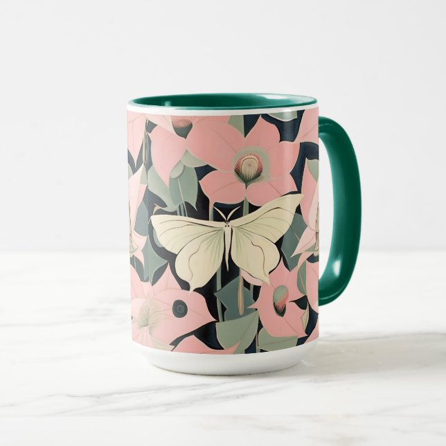 Taza Rosa y Crema - Luna Moth y Moonflowers (Anverso derecho)