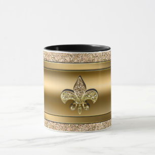 Taza Rosa y dorado brillo brillante Fleur de lis Chic