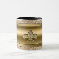 Rosa y dorado brillo Glittery Fleur de lis Chic