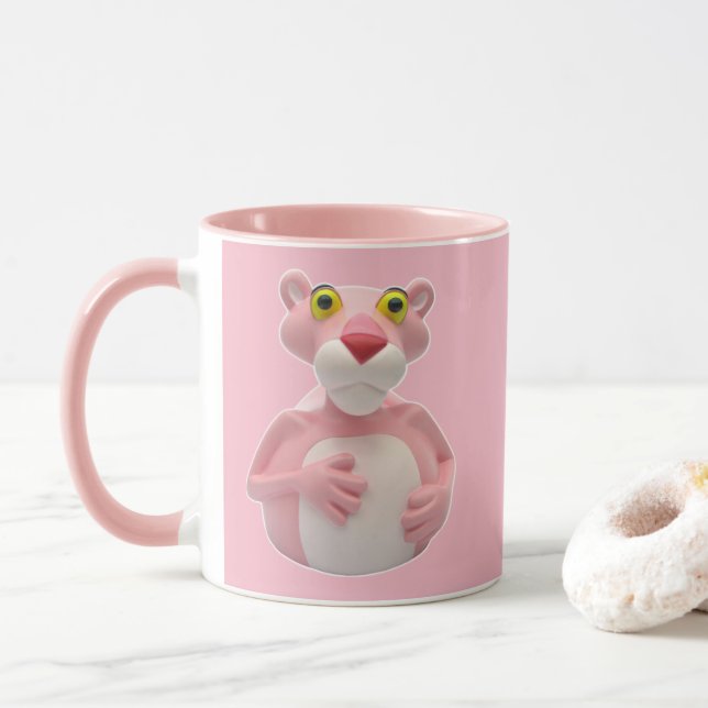 Taza rosada de la pantera - tazas de goma del pato (Con donut)