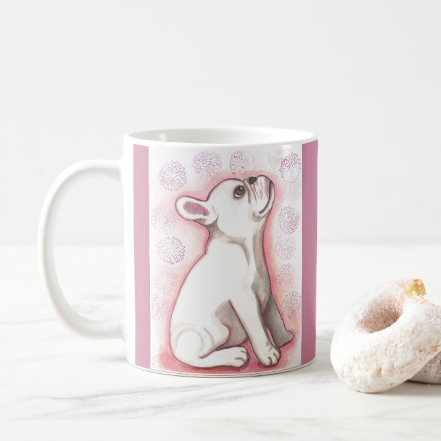 Taza rosada del bulldog francés (Con donut)