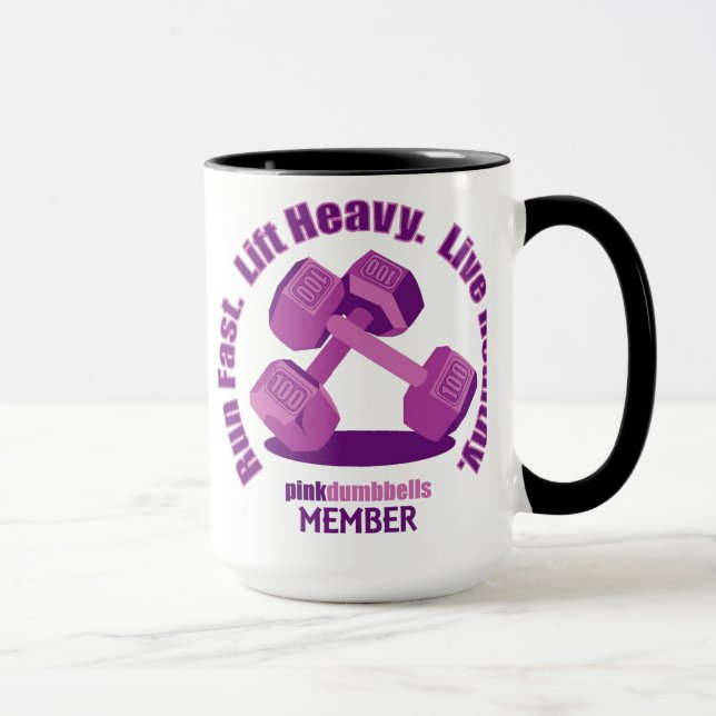 Taza rosada del lema de las pesas de gimnasia (Derecha)