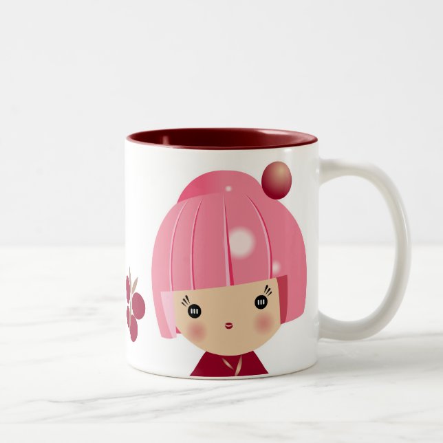 Taza rosada del trío de Kokeshi (Derecha)