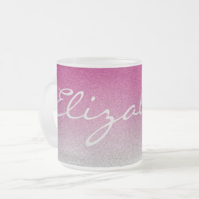 Taza rosada personalizada del purpurina de Ombre (Anverso izquierdo)