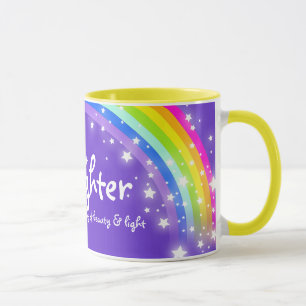 Taza rosada púrpura personalizada hija del arco