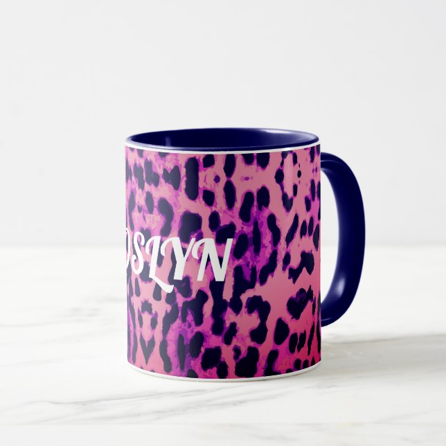 Taza rosada y azul linda del nombre del estampado (Anverso derecho)