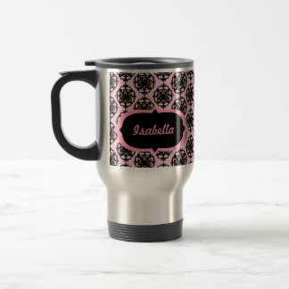 Taza rosada y negra personalizada del damasco