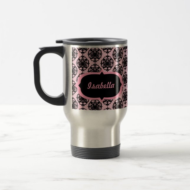 Taza rosada y negra personalizada del damasco (Izquierda)
