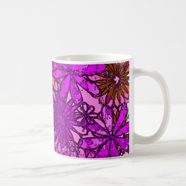 Taza rosada y púrpura psicodélica de las flores (Derecha)