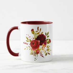Taza Rosas acuarela rojas y burgundy