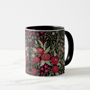 Taza Rosas acuarela sobre fondo negro, acuarela