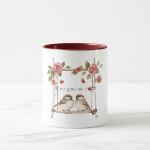 Taza Rosas Aman Pájaros en Columpio