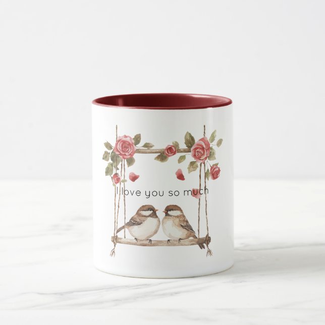 Taza Rosas Aman Pájaros en Columpio (Centro)