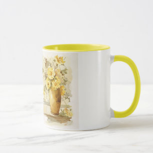 Taza Rosas amarillos en un florero de la cerámica