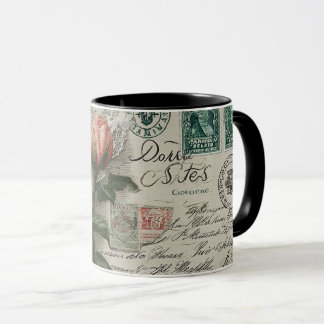 Taza rosas antiguas y postal