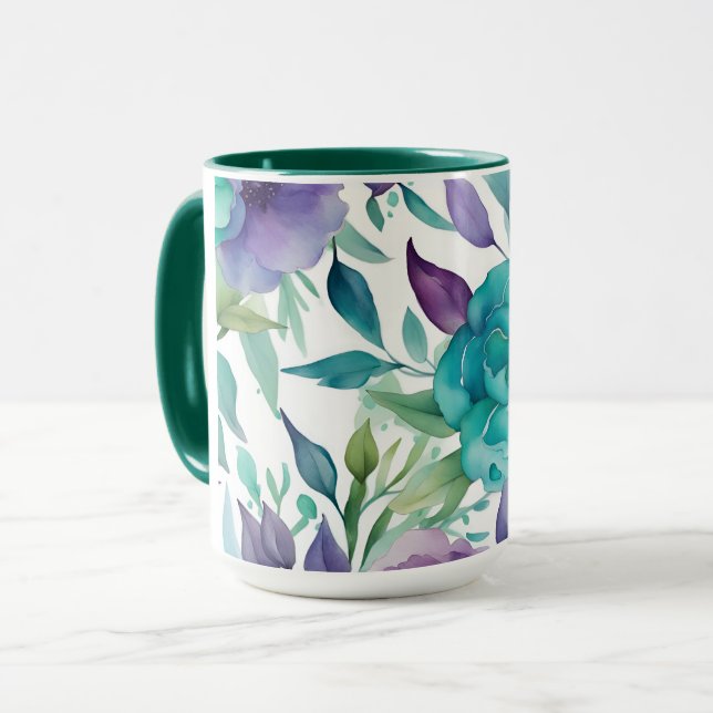 Taza Rosas azules color púrpura floraciones acuáticas (Anverso izquierdo)