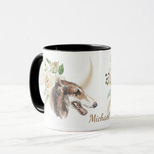 Taza Rosas blancas Bouquet Borzoi Perro
