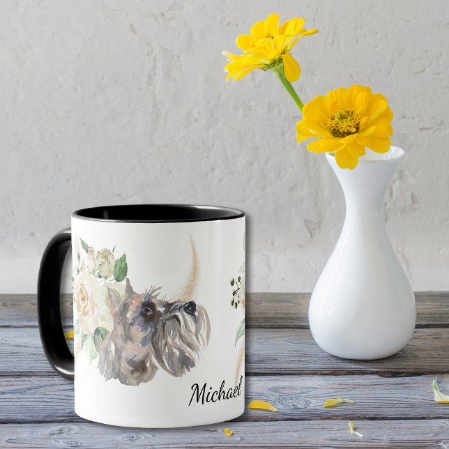 Taza Rosas Blancas Bouquet Ministra Schnauzer Dog (Subido por el creador)