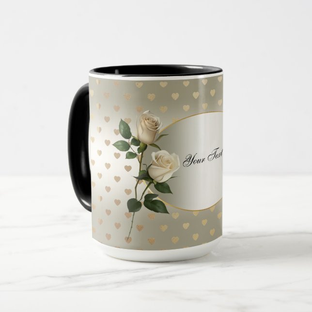 Taza Rosas Blancas Corazones de Oro (Anverso izquierdo)
