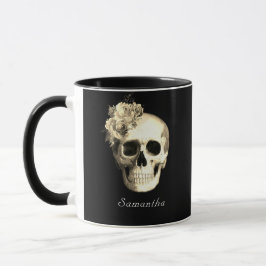 Taza Rosas blancas de cráneo gótica personalizadas