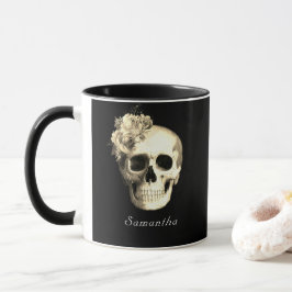 Taza Rosas blancas de cráneo gótica personalizadas
