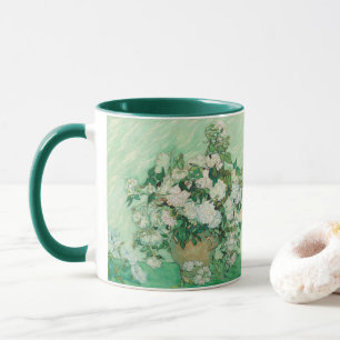 Taza Rosas Blancas de Van Gogh - Arte Floral Vintage a 