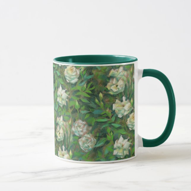 Taza "Rosas blancas, hojas verdes", flores hermosas (Derecha)