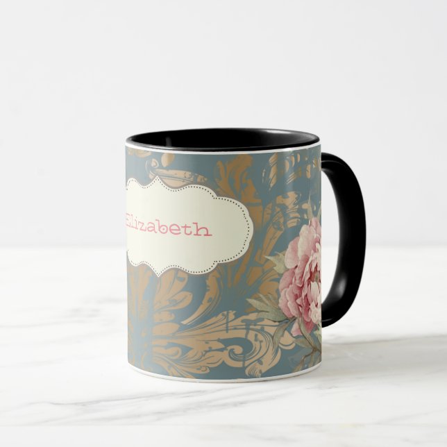 Taza Rosas Damasco Doradas Elegantes Chic (Anverso derecho)