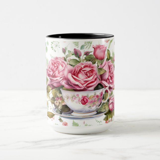 Taza rosas de acuarela de moda (Centro)