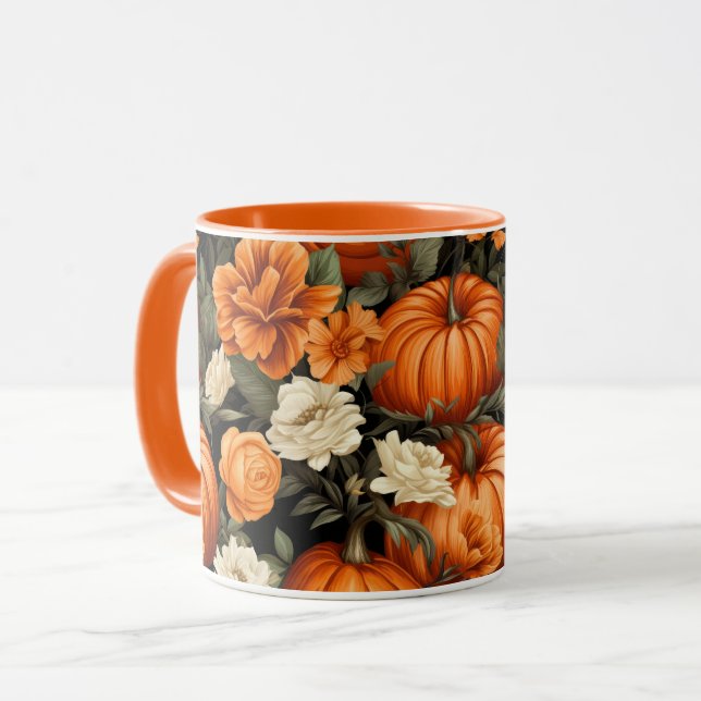 Taza Rosas de calabazas flores otoñales (Anverso izquierdo)