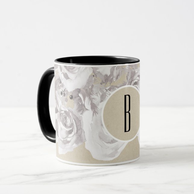 Taza Rosas de invierno rústicas blancas Kraft Shabby Ch (Anverso izquierdo)