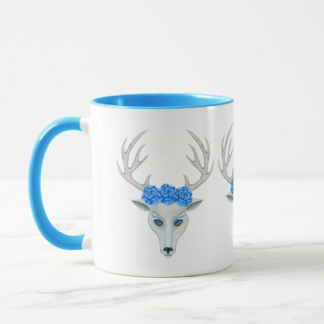 Taza Rosas de los Antlers Blue Vibrant White Deer Head (Izquierda)