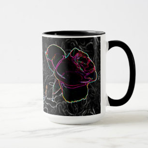 Taza Rosas de neón rojo y violeta con la mano en negro