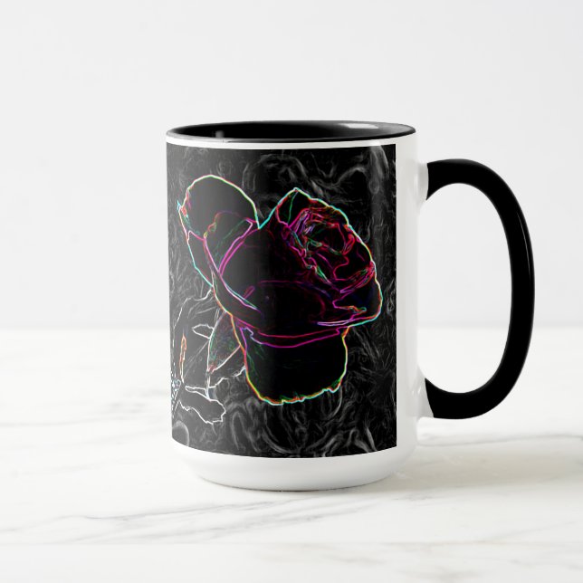 Taza Rosas de neón rojo y violeta con la mano en negro (Derecha)