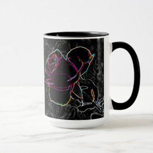 Taza Rosas de neón rojo y violeta escondidos en negro