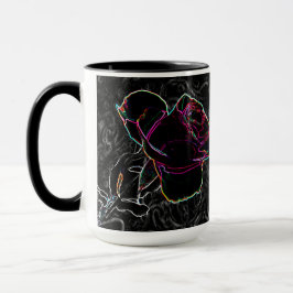 Taza Rosas de neón rojo y violeta escondidos en negro