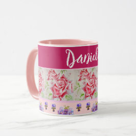 Taza Rosas de rosa rojo acuarela rosa Shabby Chic